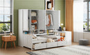 Twin Size Wooden Daybed With Three Drawers, and All-in-One Cabinet, Desk and Shelves, White