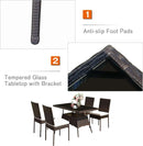 5 Piece Outdoor Patio Wicker Dining Set With Tempered Glass Table
