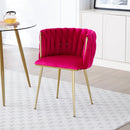 Modern Velvet Dining Chairs Set of 2, Upholstered Woven Dining Chair with Golden Metal Legs, Upholstered Dining Chairs for Dining Room, Kitchen, Vanity, Living Room