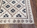 Semi Antique South American Blanket 4x8, Wool Hand-Woven Flatweave Kilim Rug, Handmade Antique Vintage Runner, Ivory & Blue, Diamond Panel