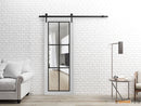 Lucia 2366 White Silk Barn Door with Clear Glass and Black Rail