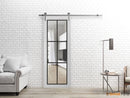 Lucia 2366 White Silk Barn Door with Clear Glass and Silver Rail