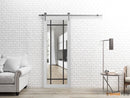 Lucia 2266 White Silk Barn Door with Clear Glass and Silver Finish Rail