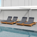 LOUNGE CHAISE SET,SPACE AVAILABLE ON ONE SIDE, ACACIA WOOD WITH WATER-RESISTANT LOUNGE CUSHIONS (Dark Grey/ & 4 INCH THICK) - MATCHING CREAM VERSION AVAILABLE