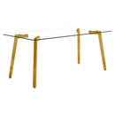 Table and chair set.71 * 35.4 inch rectangular dining table.Tempered Glass Tabletop,Golden 7-shaped Metal Table Legs.Paried With 8 Black High-quality PU Chairs With Arched Metal Legs.W1151S03301