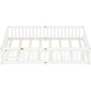 Queen Size Bed Floor Bed with Safety Guardrails and Door for Kids, White