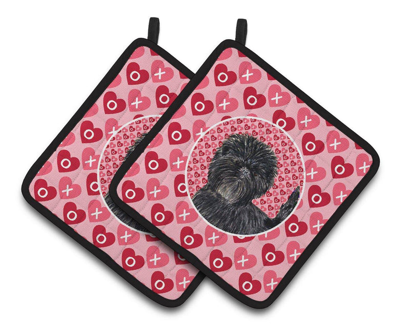 Affenpinscher Hearts Love and Valentine's Day Portrait Pair of Pot Holders SS4511PTHD