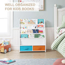 Kids Bookshelf With Storage Bins White Nursery Toddler