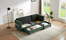Upholstered Sectional Sofa with Movable Ottoman and Storage in Green Chenille, 83 Inch