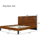 Mid-Century Modern Solid Wood Bed Frame King Size Platform Bed with Six-Piece Headboard Design, No Box Spring Needed, Brown