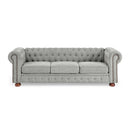 Chesterfield Sofa Tufted Linen Upholstered 3-Seater Sofa Scrolled Arms with Nailhead Decoration, Gray (88.5''x37''x28'')