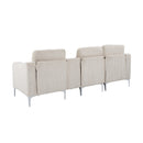 Convertible Sectional Corduroy  Sofa with Cupholders, USB,Three-seater,Beige