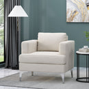 Upholstered Fabric Club Chair with Iron Legs, Beige