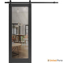 Lucia 2166 Matte Black Barn Door with Clear Glass and Black Rail