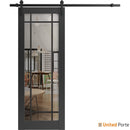 Lucia 2266 Matte Black Barn Door with Clear Glass and Black Rail