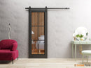 Lucia 2366 Matte Black Barn Door with Clear Glass and Black Rail