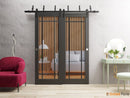 Lucia 2266 Matte Black Double Barn Door with Clear Glass and Black Bypass Rails
