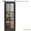 Lucia 2366 Matte Black Barn Door with Clear Glass and Silver Rail