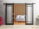Lucia 2266 Matte Black Double Barn Door with Clear Glass and Black Rail