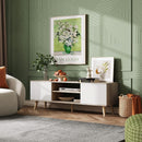 Boho TV Stand 55 To 60 Inch Greige White Sleek Design