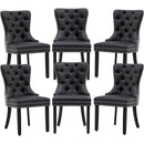 Velvet Dining Chairs Set Of 6 Black And Dark Grey Nailhead Trim