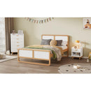 Modern Style Queen Size Solid Wood Platform Bed for Kids, Teens, Adults, No Need Box Spring, Walnut and White