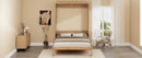 Full Size Solid Wood With Rattan Murphy Bed Cabinet Space-Saving Bed with 2 Side Cabinet Storage Shelves, Perfect for Guest Room, for Bed Room, Guest Room, Home Office, Natural
