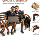 Rustic Wooden Garden Bench with Wagon Wheel Arms