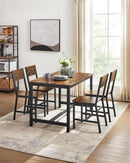 Dining Chair Set of 4 Rustic Brown Chairs With Metal Frame