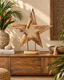 Hand-Carved Bali Teak Star Sculpture on Stand – Medium