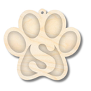 Unfinished Wood Layered Letter Paw Print Tags | A-Z | 2 Piece | 5" Wide | 1/8" Wood | Wood Craft DIY