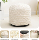 Beige Velvet Texture FauxFur Memory Foam Round Ottoman