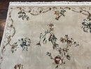 Chinese 120 Line Rug 8x10, Chinese Aubusson Wool & Silk Highlights Handmade Vintage Carpet, Beige Fine Weave Rug, Floral European Design