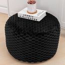 Round Plush Pouf Ottoman 20x12 Inches Black Upholstered