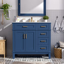Bathroom Vanity With Ceramic Sink, Soft-Close Doors, 4 Storage Drawers - Blue