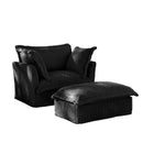 Upholstered Slipcovered Armchair with Ottoman,  Deep Seat Armchair W/ Wide Ottoman for Living Room, Armchair Sets with Large Soft Pillows(Set of 2), Black Corduroy Fabric