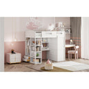 Twin Size Loft Bed with Desk, Wardrobes, 4 Drawers and 4 Shelves-White