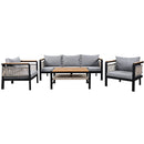 Outdoor Sectional Sofa Set 5-Person Patio Seating Group with Cushions and Coffee Table, Grey, Steel & Acacia Wood