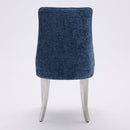 Rayon Cloth Flocking Chenille Dining Chairs Channel Kitchen Dinner Chair Comfy Fabric Upholstered Accent Chair for Dining Room with Silver Brushed Stainless Steel Legs,Set of 2 (Blue), SW1747BL