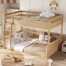 Full XL over Queen Bunk Bed with Ladder and Guardrails, Natural