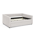 Full Size Daybed with Trundle Upholstered Sofa Bed, with Vertical Stripes, Linen Fabric, Beige (82.5'x58'x30')
