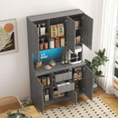 74' Kitchen Pantry Cabinet with Charging Station,Freestanding Buffet Cupboards Sideboard with Drawer,with LED Lights,Modern Pantry Cabinet with Microwave Stand for Kitchen,Living Room,Dinning Room