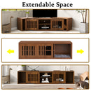 Mid-Century Modern 2 in 1 PET FRIENDLY  Walnut TV Stand With Extendable table Soft cushion Sliding door Cat friendly furniture