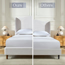 Hannah Upholstered Wingback Bed Size Queen / Tall 54' Headboard Upholstered Queen Bed / Premium Textured Canvas Chenille Look Ivory / Minimalist Designs / No Box Spring Needed / Easy Assembly / Queen
