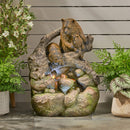 [CLEARANCE] Alora 22-Inch Weather-Resistant Outdoor Bears On A Log Floor Fountain With LED Lights (SAK77651)