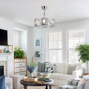 22" Modern Chrome Downrod Mount Reversible Crystal Fandelier Ceiling Fan with Lighting and Remote Control