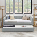 Twin Size Daybed with Trundle Upholstered Sofa Bed, with Vertical Stripes, Linen Fabric, Grey (82.5'x43'x30')