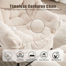 Large Corduroy White Armchair With Ottoman Footrest
