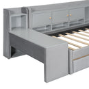 Twin Size Upholstered Daybed with Drawers, Shelves, Flip Cabinets & Side Table (Gray)