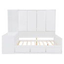 Full Size Wooden Daybed With Three Drawers, and All-in-One Cabinet, Desk and Shelves, White